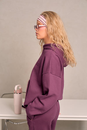 Kaiia Embossed Logo Oversized Hoodie Deep Plum