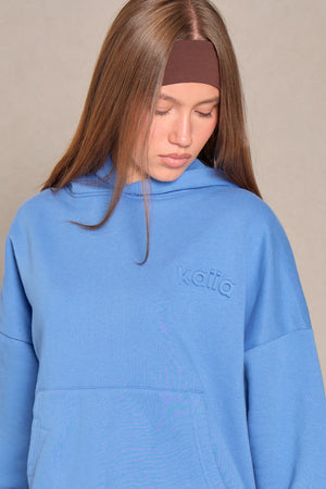 Kaiia Embossed Logo Oversized Hoodie Mid Blue