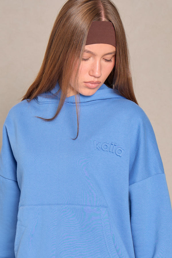 Kaiia Embossed Logo Oversized Hoodie Mid Blue