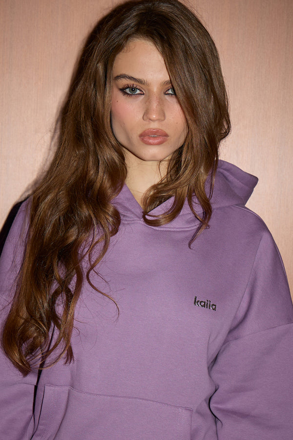 Kaiia Chrome Logo Oversized Hoodie Mid Plum