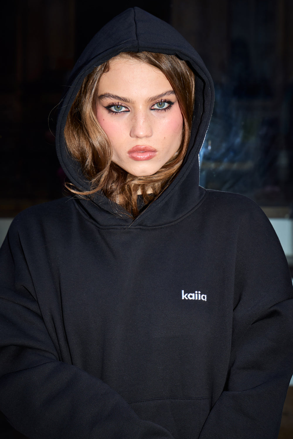 Kaiia Chrome Logo Oversized Hoodie Black