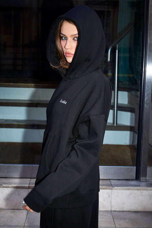 Kaiia Chrome Logo Oversized Hoodie Black