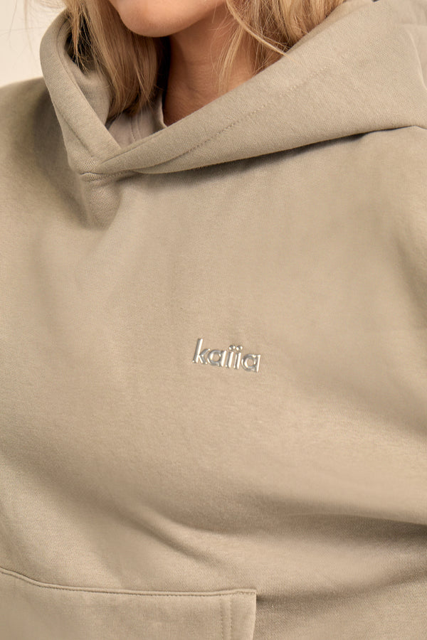 Kaiia Chrome Logo Oversized Hoodie Dusty Sage Green