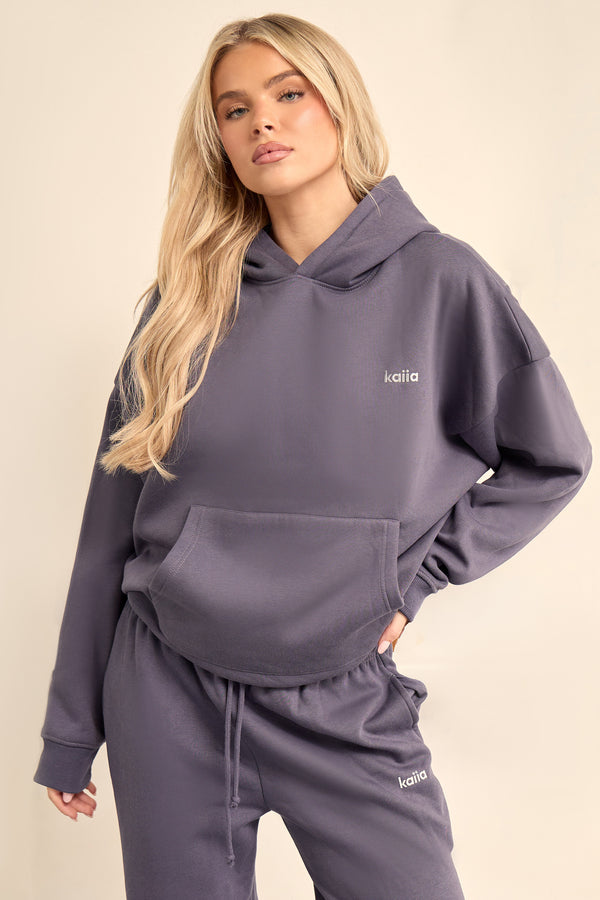 Kaiia Chrome Logo Oversized Hoodie Midnight Blue