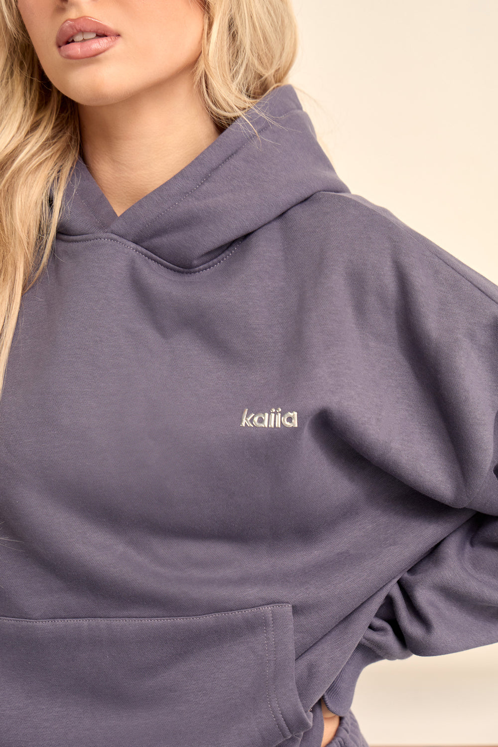 Kaiia Chrome Logo Oversized Hoodie Midnight Blue