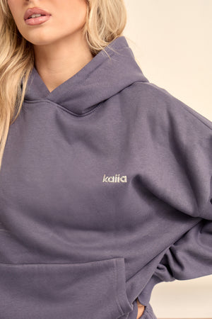 Kaiia Chrome Logo Oversized Hoodie Midnight Blue
