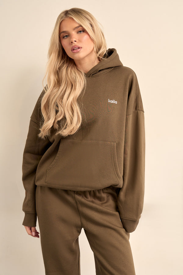 Kaiia Chrome Logo Oversized Hoodie Army Green