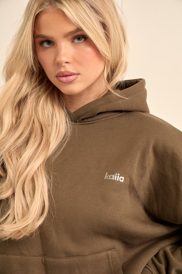 Kaiia Chrome Logo Oversized Hoodie Army Green