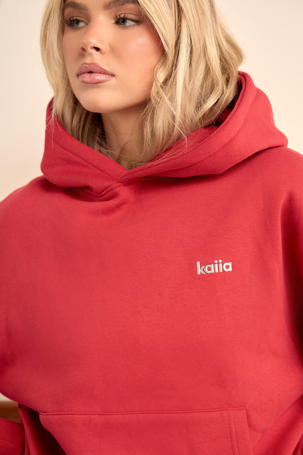 Kaiia Chrome Logo Oversized Hoodie Ruby Red