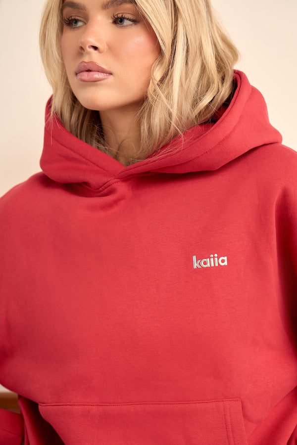 Kaiia Chrome Logo Oversized Hoodie Ruby Red