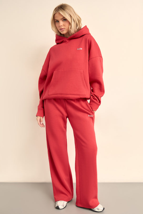 Kaiia Chrome Logo Oversized Hoodie Ruby Red