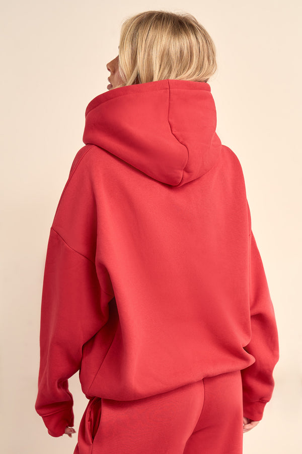 Kaiia Chrome Logo Oversized Hoodie Ruby Red