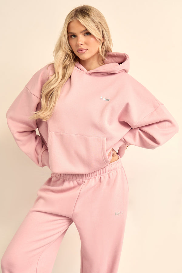 Kaiia Chrome Logo Oversized Hoodie Powder Pink