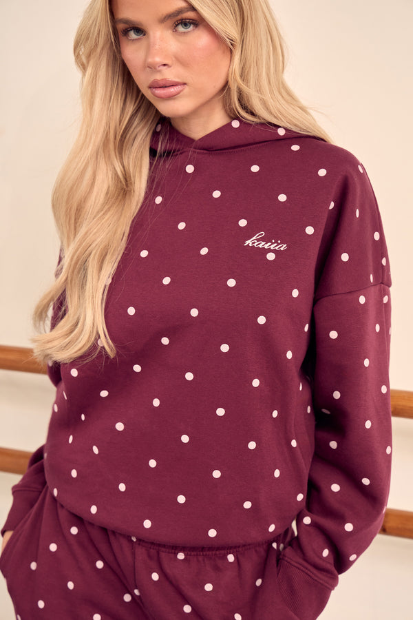 Kaiia Polka Dot Oversized Hoodie Dark Cherry & Pink