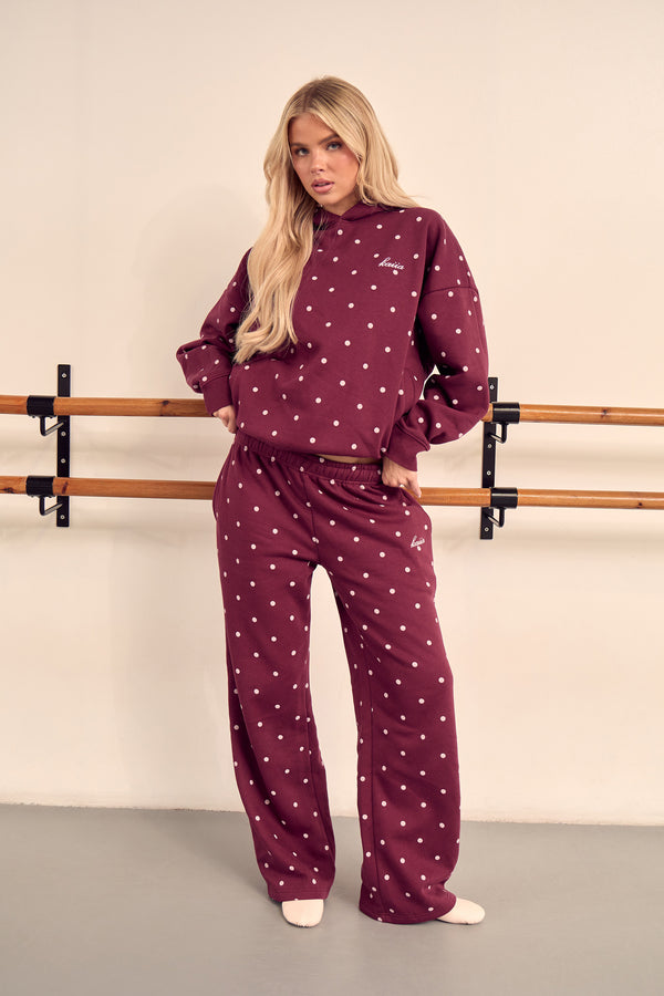 Kaiia Polka Dot Oversized Hoodie Dark Cherry & Pink