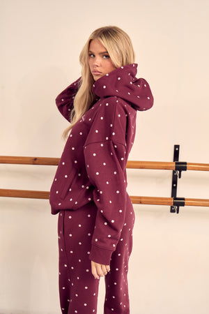 Kaiia Polka Dot Oversized Hoodie Dark Cherry & Pink