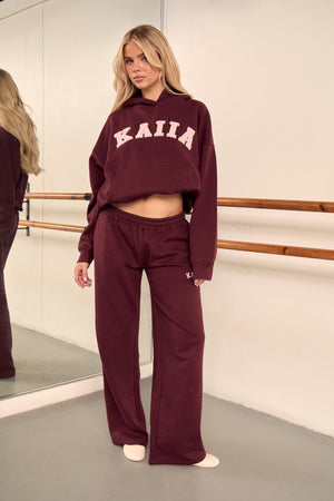 Kaiia Slogan Oversized Hoodie Berry Brown & Pink