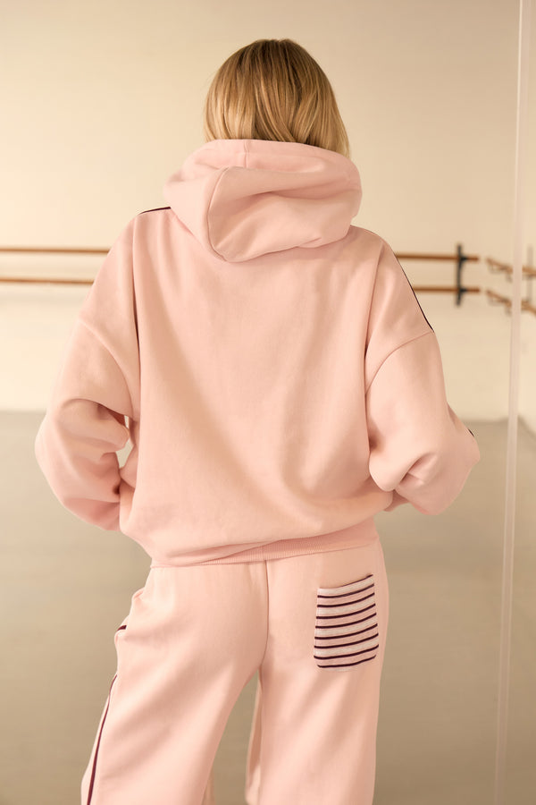 Kaiia Slogan Stripe Detail Oversized Hoodie Ballet Pink