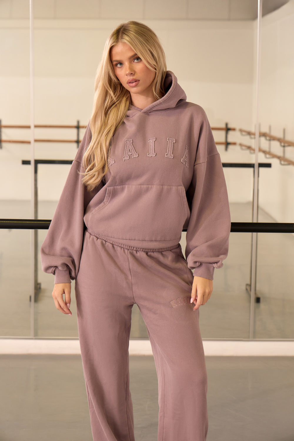 Kaiia Washed Slogan Oversized Hoodie Washed Mauve
