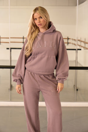 Kaiia Washed Slogan Oversized Hoodie Washed Mauve