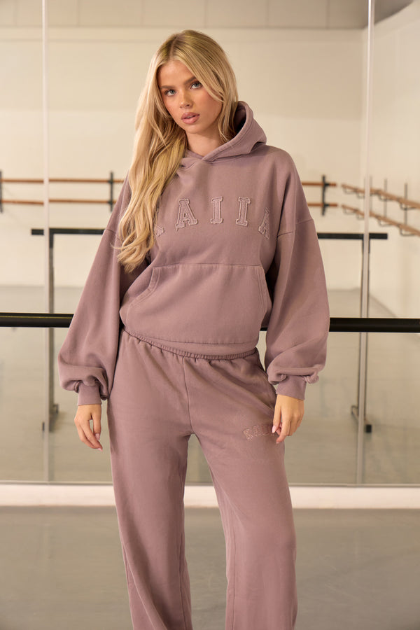 Kaiia Washed Slogan Oversized Hoodie Washed Mauve