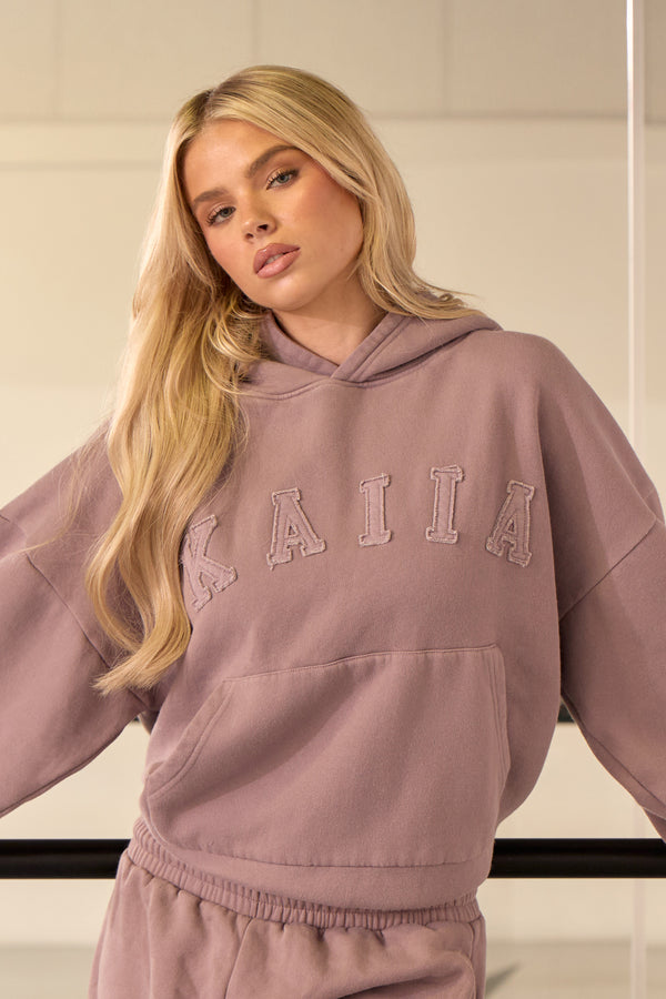 Kaiia Washed Slogan Oversized Hoodie Washed Mauve