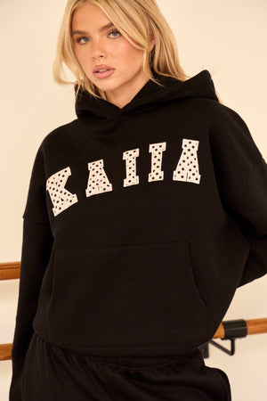 Kaiia Polka Dot Detail Oversized Hoodie Black & Baby Pink