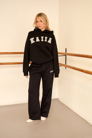 Kaiia Polka Dot Detail Oversized Hoodie Black & Baby Pink
