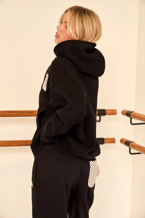Kaiia Polka Dot Detail Oversized Hoodie Black & Baby Pink