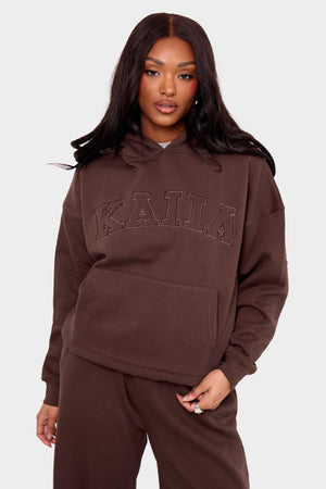 Kaiia Slogan Oversized Hoodie Mocha