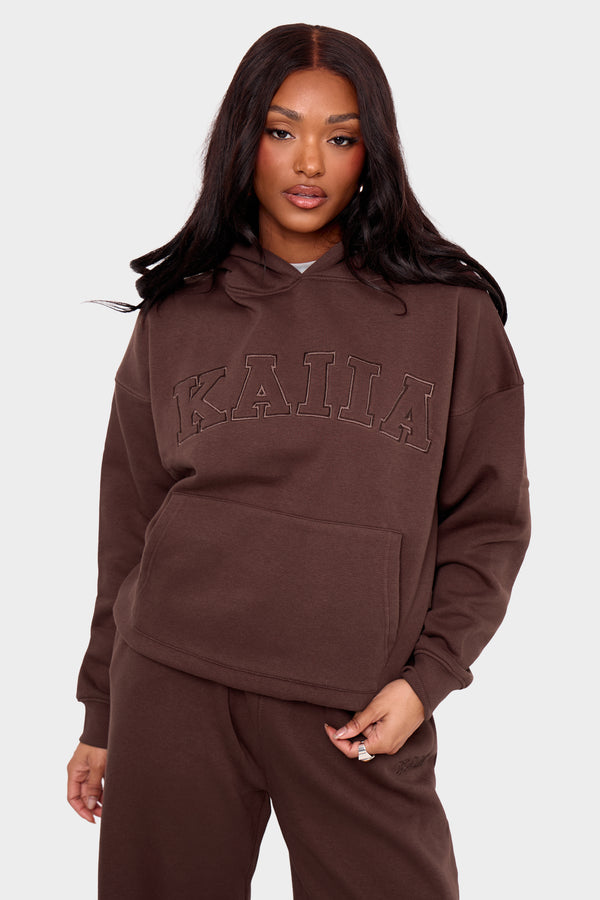 Kaiia Slogan Oversized Hoodie Mocha