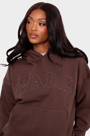 Kaiia Slogan Oversized Hoodie Mocha