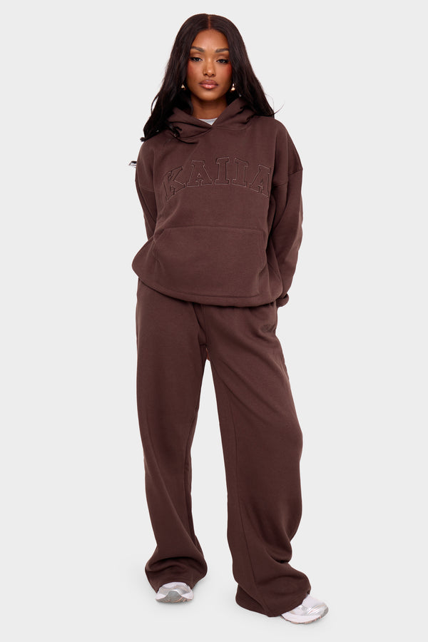Kaiia Slogan Oversized Hoodie Mocha