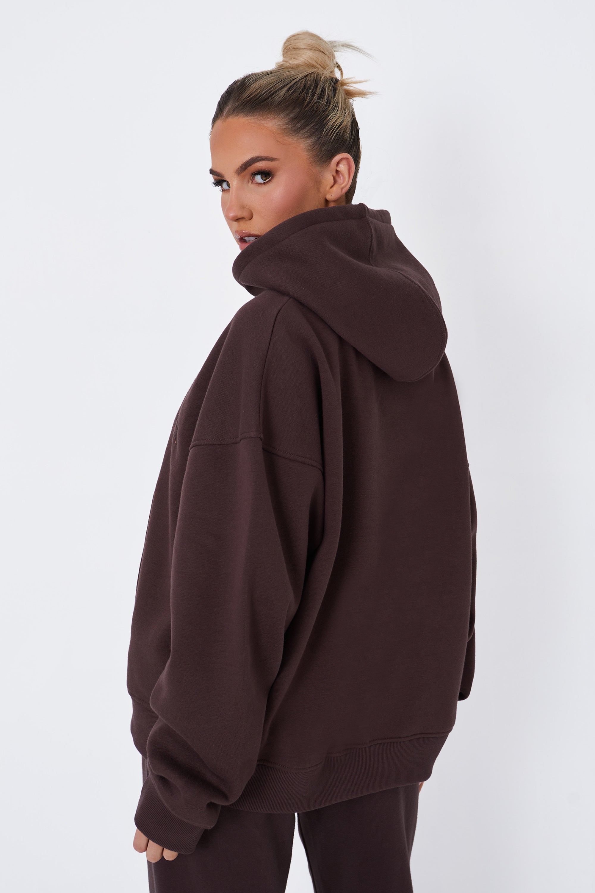 Kaiia Slogan Oversized Hoodie Mocha