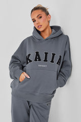 Kaiia Sport Oversized Logo Hoodie in Charcoal Grey