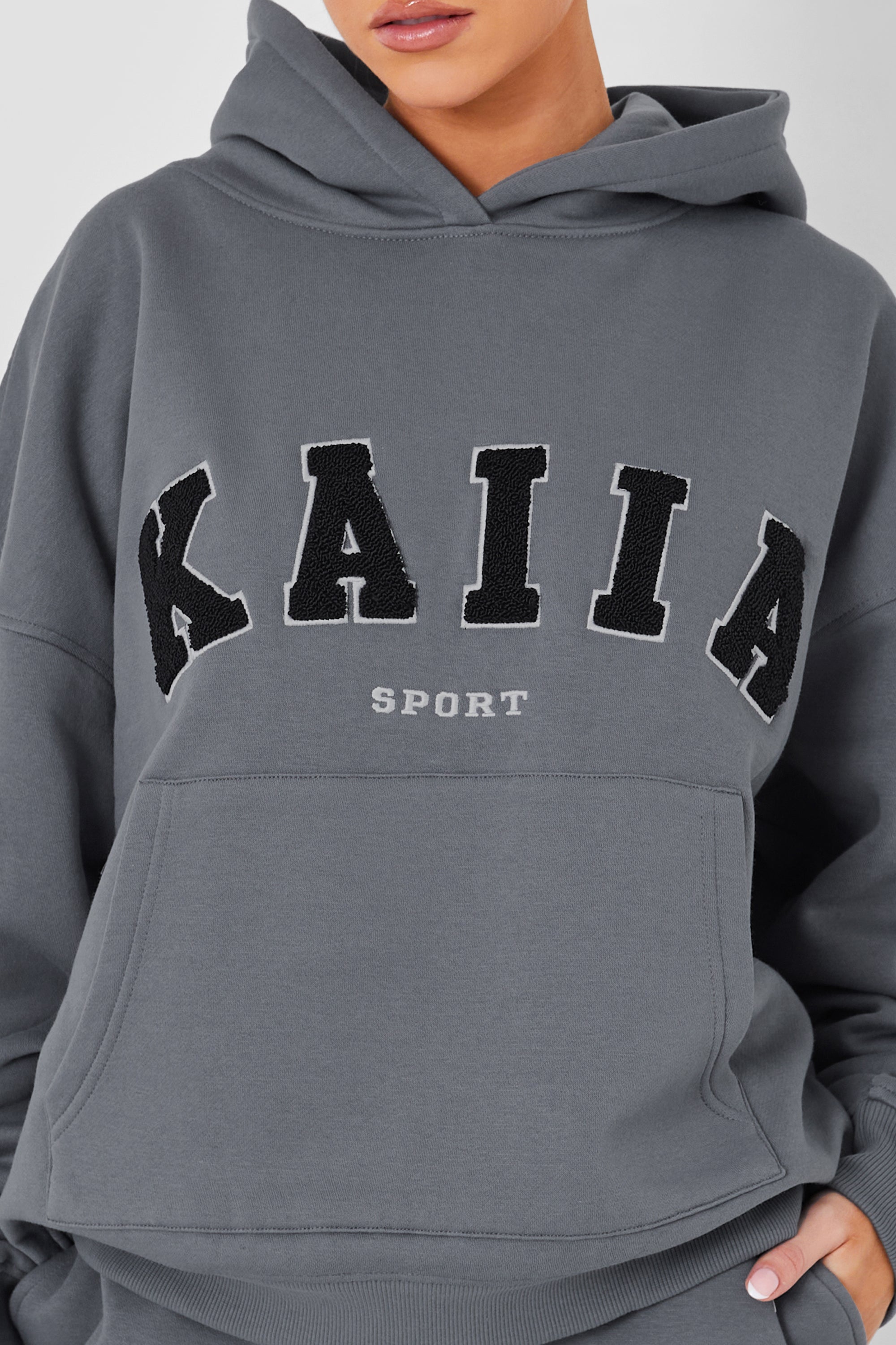 Kaiia Sport Oversized Logo Hoodie in Charcoal Grey