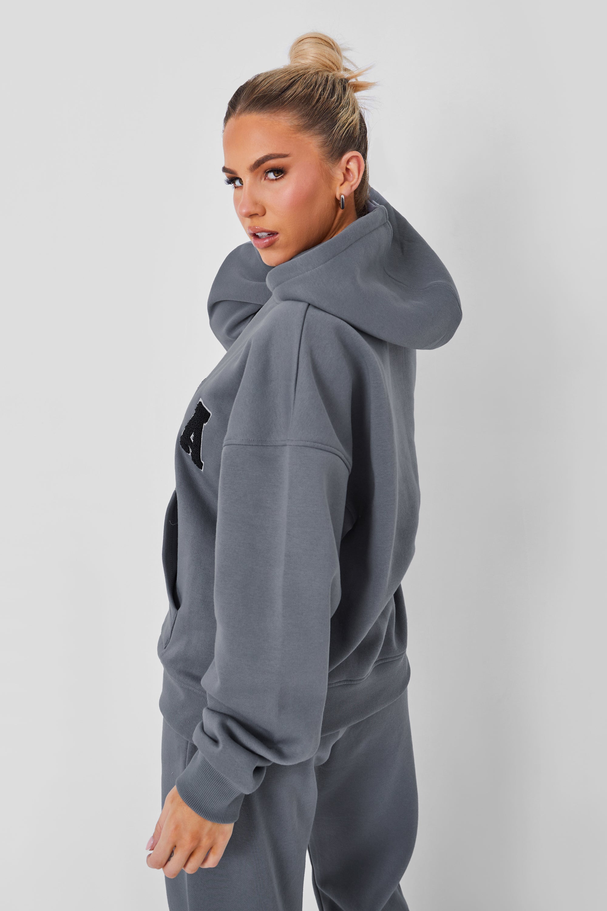 Kaiia Sport Oversized Logo Hoodie in Charcoal Grey