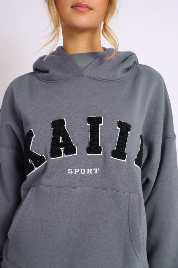 Kaiia Sport Oversized Logo Hoodie in Charcoal Grey