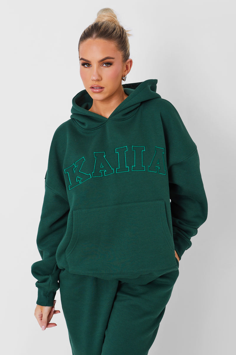 Kaiia Oversized Logo Hoodie in Dark Green