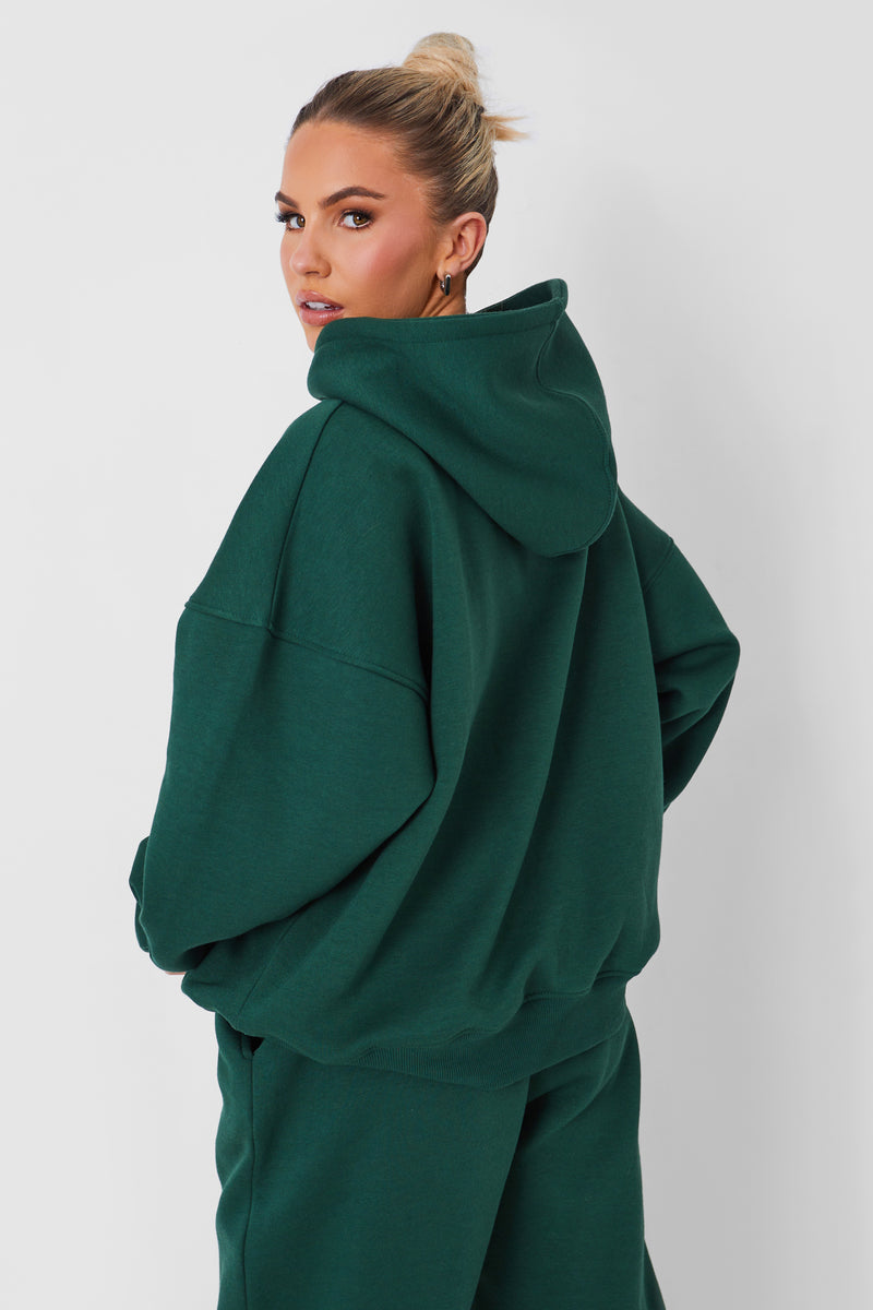 Kaiia Oversized Logo Hoodie in Dark Green