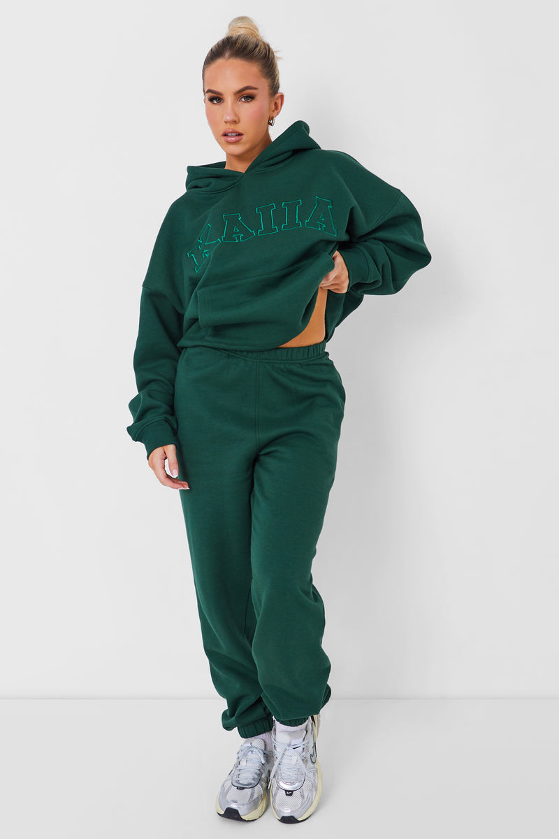 Kaiia Cuffed Sweat Pants in Dark Green