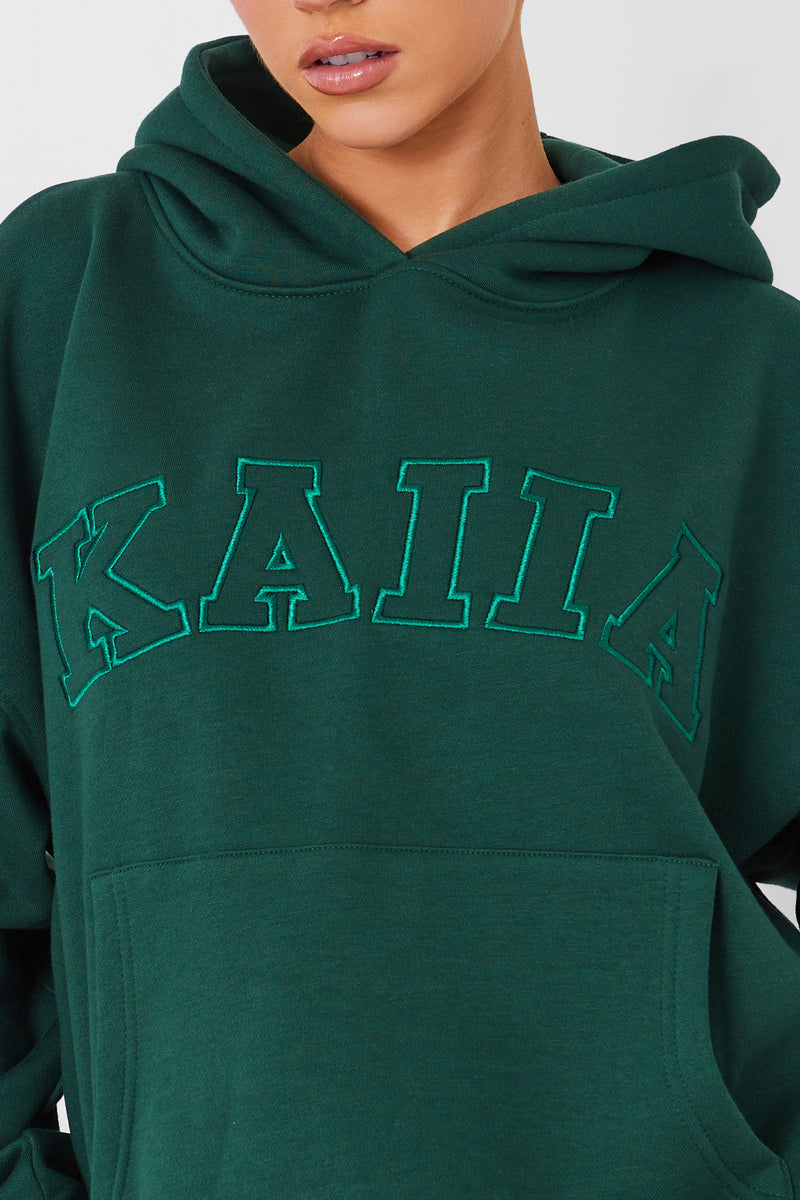 Kaiia Oversized Logo Hoodie in Dark Green