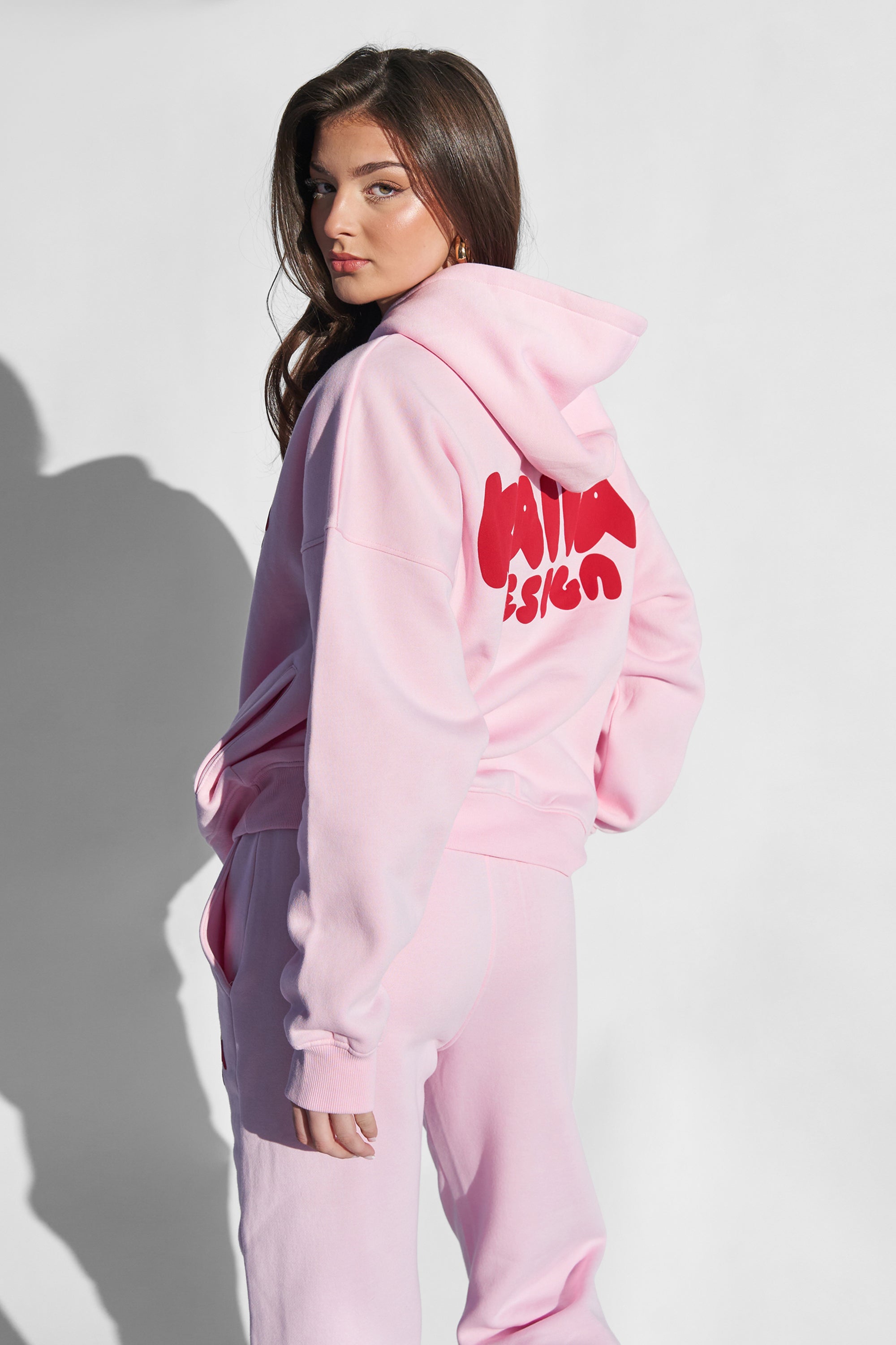 Kaiia Design Bubble Graphic Hoodie Baby Pink and Red