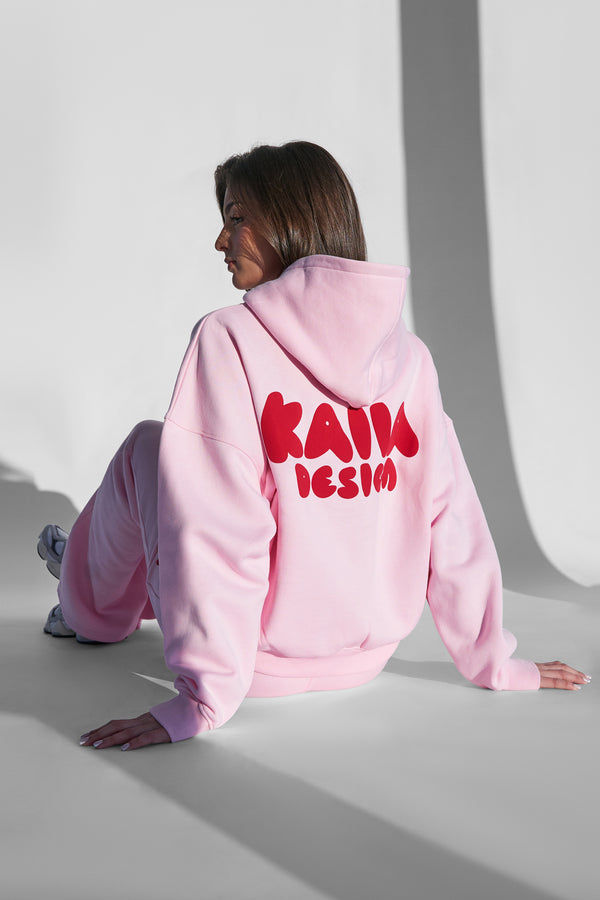 Kaiia Design Bubble Graphic Hoodie Baby Pink and Red