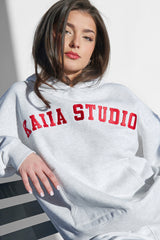 Kaiia Studio Hoodie Light Grey Marl and Red