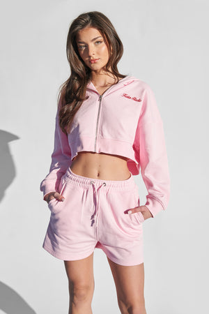 Kaiia Studio Zip Through Hoodie Baby Pink