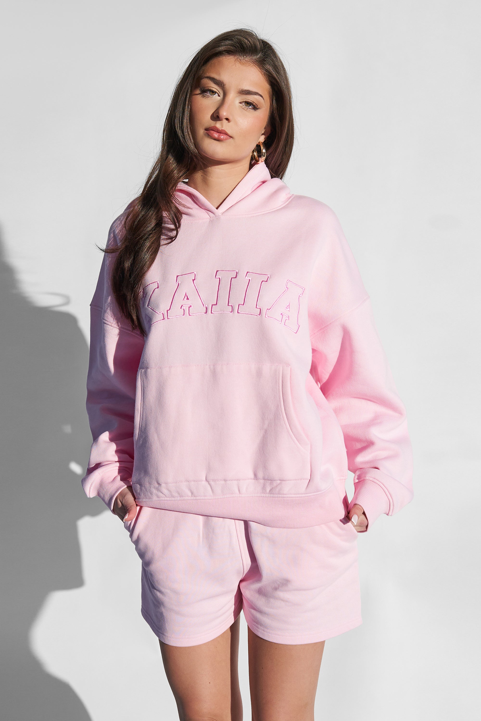 Kaiia Slogan Oversized Hoodie Baby Pink