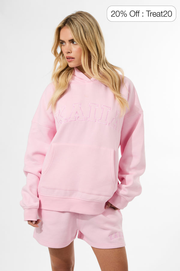 Kaiia Slogan Oversized Hoodie Baby Pink