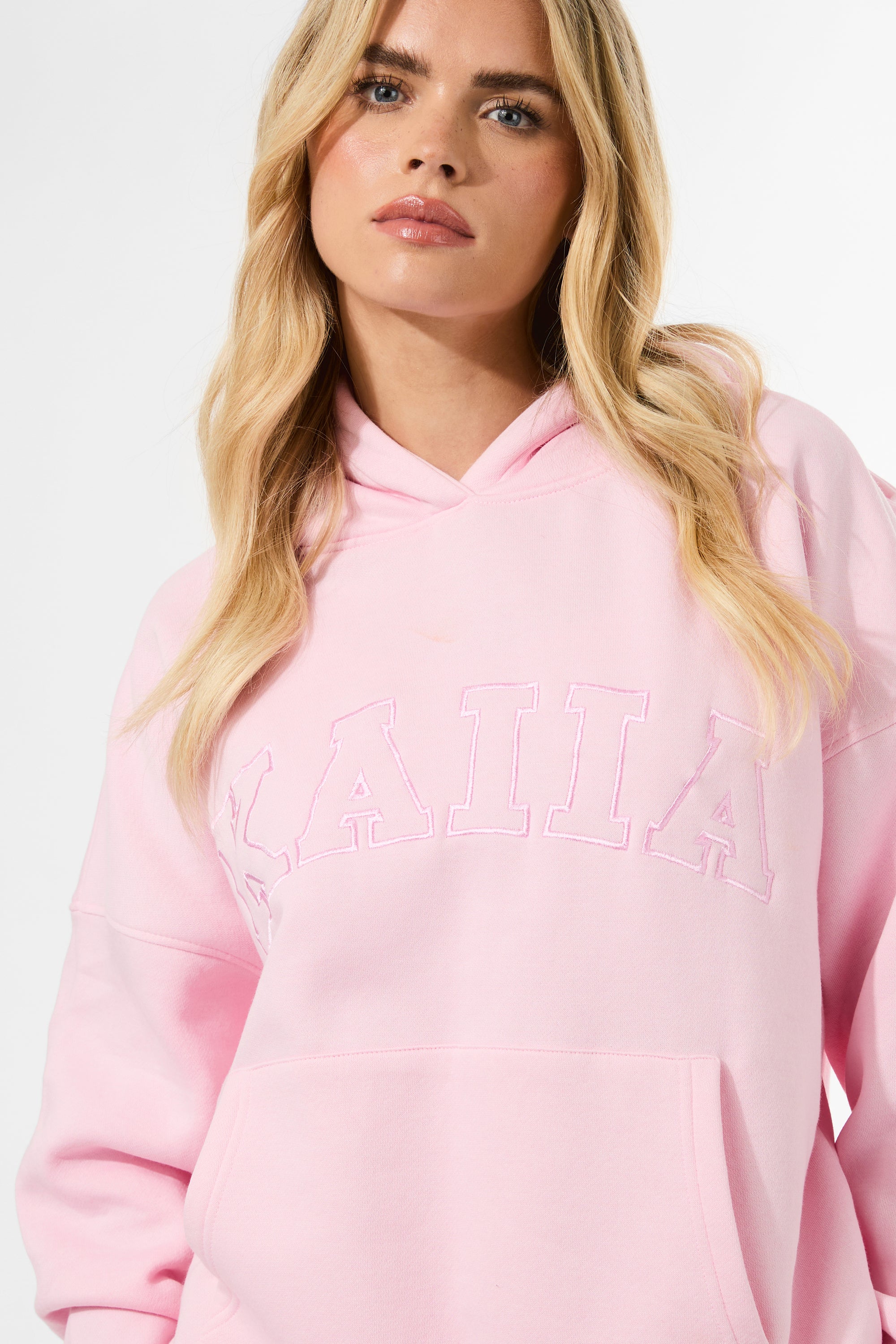 Kaiia Slogan Oversized Hoodie Baby Pink Kaiia