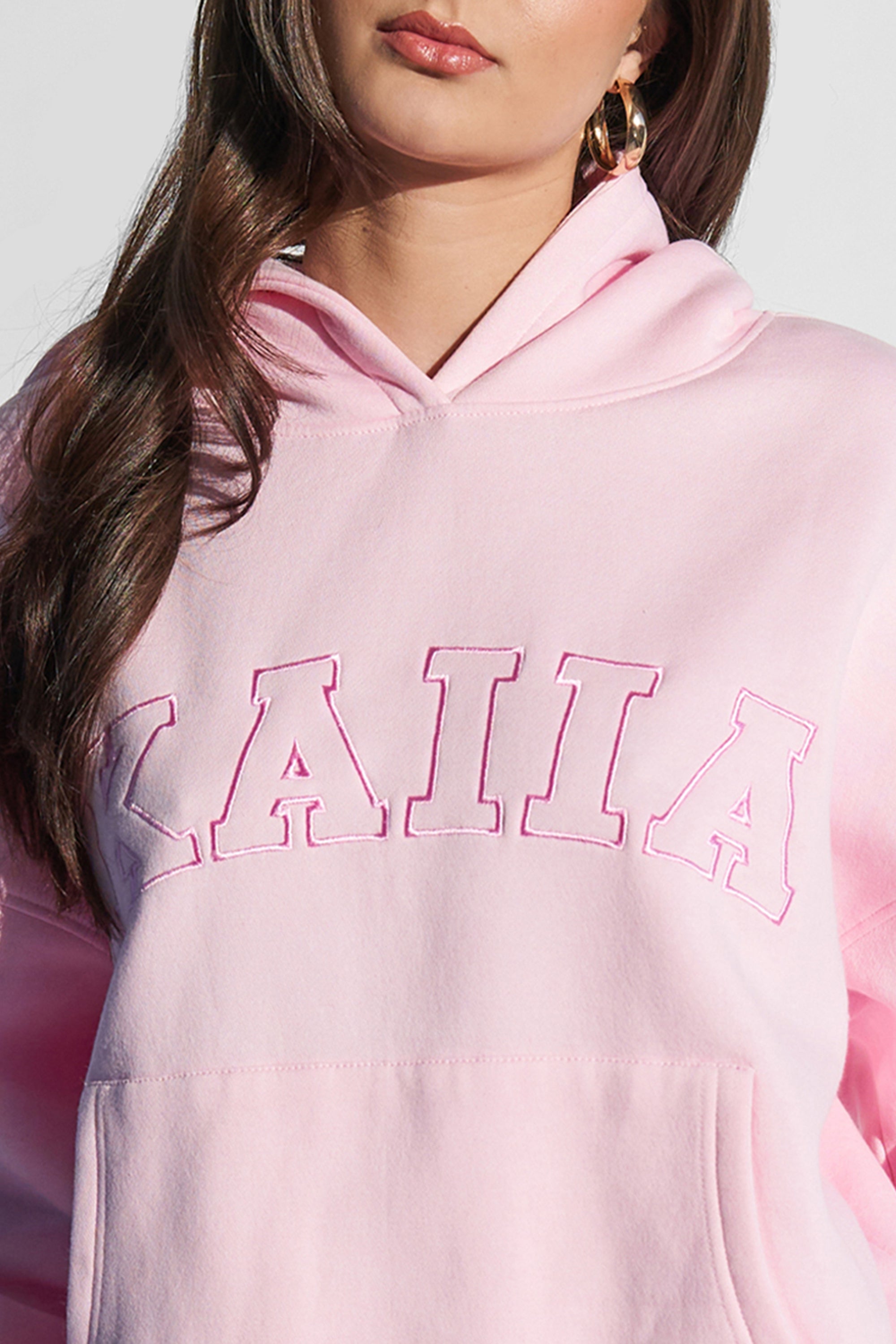 Kaiia Slogan Oversized Hoodie Baby Pink